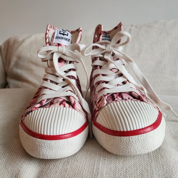 Isabel Marant Benkeen Red/Pink Tie-Dye Canvas High-Top Sneakers — US 7 - Picture 2 of 14